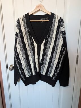 Vintage Alan Stuart Knit Weave Cardigan Medium Black/White